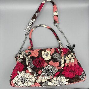 Vera Bradley Mocha Rouge Handbag Shoulder Bag 13"W x 8"H x 6" D Removable Chain